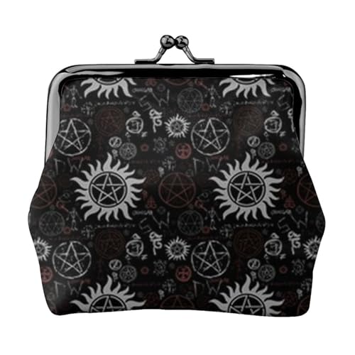 Pmnnerefaq Mini-Geldbörse mit Baseball-Spitze, Leder, Kussschloss, Geldbeutel, Tasche für Damen, Mädchen, Kinder, Supernatural Symbole schwarz, Einheitsgröße, Münztasche, HP25137 von Pmnnerefaq