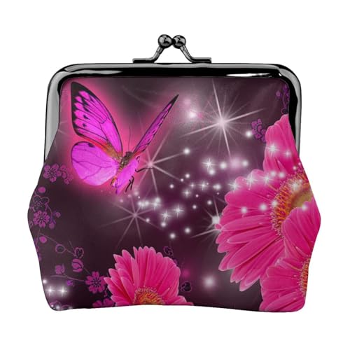 Mini-Münzgeldbörse aus Leder, Leopardenmuster, Rot, Pink Flower Purple Butterfly, Einheitsgröße, Münztasche von Pmnnerefaq