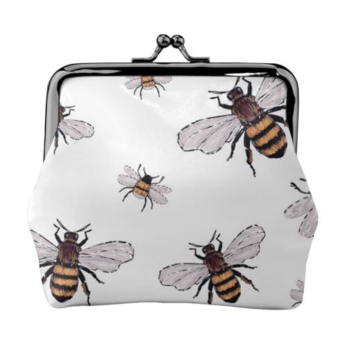 Mini-Münzgeldbörse aus Leder mit Kussschloss, für Damen, Mädchen, Kinder, Lustige Bienen, Einheitsgröße, Münztasche von Pmnnerefaq