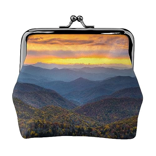 Mini-Münzgeldbörse aus Leder mit rosa Blumen und Libellen, Kussschloss, Geldbeutel, Tasche für Damen, Mädchen, Kinder, Blue Ridge Parkway Mountains, Einheitsgröße, Münztasche von Pmnnerefaq