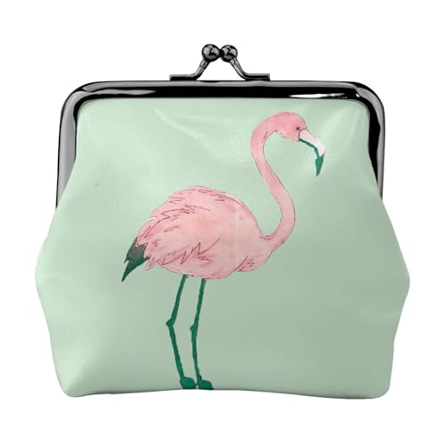 Mini-Münzgeldbörse mit Blättern auf rustikalem Holz, mit Kussschloss, Geldbeutel, für Damen, Mädchen, Kinder, Handbemalter Flamingo-Vogel, Einheitsgröße, Münztasche von Pmnnerefaq