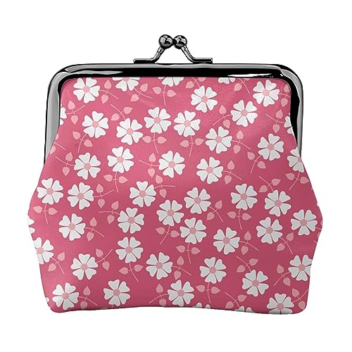 Mini-Münzgeldbörse mit Blättern und Marienkäfern, Leder, Kussschloss, Geldbeutel, Tasche für Damen, Mädchen, Kinder, Blumen Textur Pink, Einheitsgröße, Münztasche von Pmnnerefaq