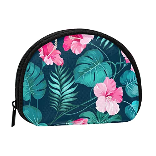 Mini-Münzgeldbörse mit Blättern und Marienkäfern, mit Reißverschluss, für Damen, Mädchen, Kinder, Hawaii Rosa Blume, Einheitsgröße, Münztasche von Pmnnerefaq