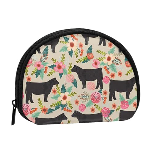 Mini-Münzgeldbörse mit Cartoon-Llama-Alpaka-Motiv, mit Reißverschluss, für Damen, Mädchen, Kinder, Pink Flower Show Steer Cows Rinder, Einheitsgröße, Münztasche von Pmnnerefaq