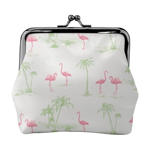 Mini-Münzgeldbörse mit Flamingo-Motiv, Leder, Kussschloss, Geldbeutel, Tasche für Damen, Mädchen, Kinder, Pink Flamingos, Einheitsgröße, Münztasche von Pmnnerefaq