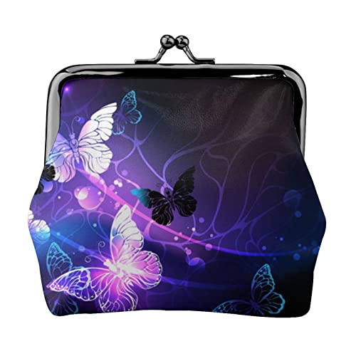 Mini-Münzgeldbörse mit Flamingo-Motiv, Leder, Kussschloss, Geldbeutel, Tasche für Damen, Mädchen, Kinder, Wunderschöner leuchtender Schmetterling, Einheitsgröße, Münztasche von Pmnnerefaq