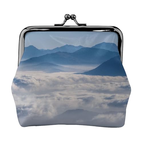 Mini-Münzgeldbörse mit Kaffeetasse und Kaffeebohnen, Leder, Kussschloss, Geldbeutel, Tasche für Damen, Mädchen, Kinder, Landschaft mit Bergen und Wolken, Einheitsgröße, Münztasche von Pmnnerefaq