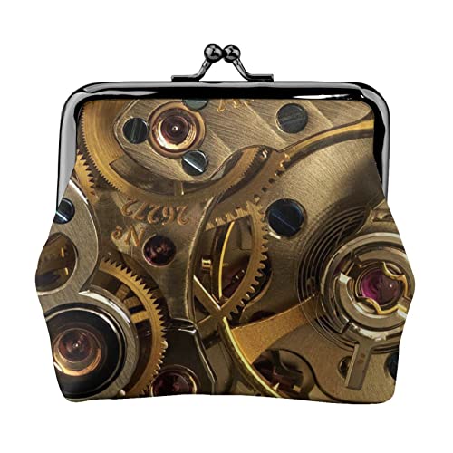 Mini-Münzgeldbörse mit Leopardenmuster, Leder, Kussschloss, Geldbeutel, Tasche für Damen, Mädchen, Kinder, Coole Steampunk-Getriebe, Einheitsgröße, Münztasche von Pmnnerefaq