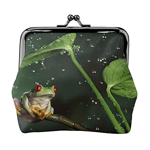 Mini-Münzgeldbörse mit Leopardenmuster, Leder, Kussschloss, Geldbeutel, Tasche für Damen, Mädchen, Kinder, Frosch und Regen, Einheitsgröße, Münztasche von Pmnnerefaq