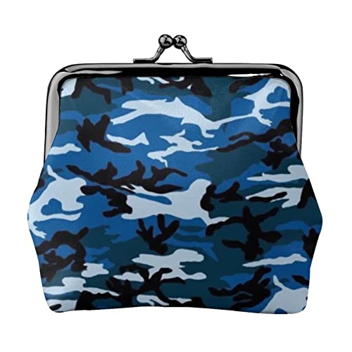 Mini-Münzgeldbörse mit Leopardenmuster, Leder, Kussschloss, Geldbeutel, Tasche für Damen, Mädchen, Kinder, blau camouflage, Einheitsgröße, Münztasche von Pmnnerefaq