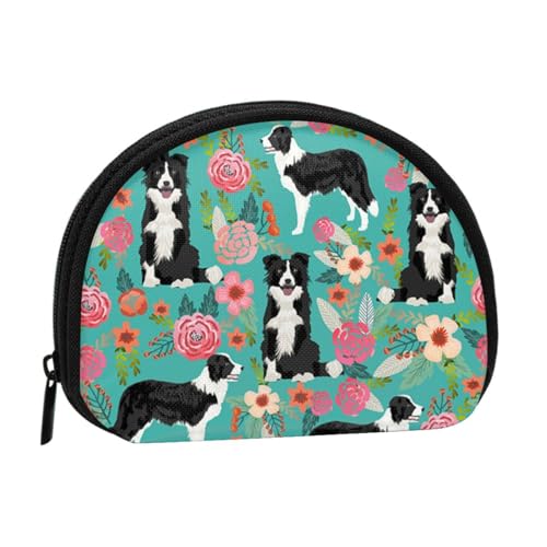 Mini-Münzgeldbörse mit Leopardenmuster, mit Reißverschluss, für Damen, Mädchen, Kinder, Border Collie Florals, Einheitsgröße, Münztasche von Pmnnerefaq