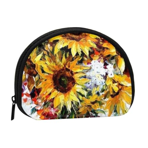 Mini-Münzgeldbörse mit Leopardenmuster, mit Reißverschluss, für Damen, Mädchen, Kinder, Ölgemälde Sonnenblume, Einheitsgröße, Münztasche von Pmnnerefaq