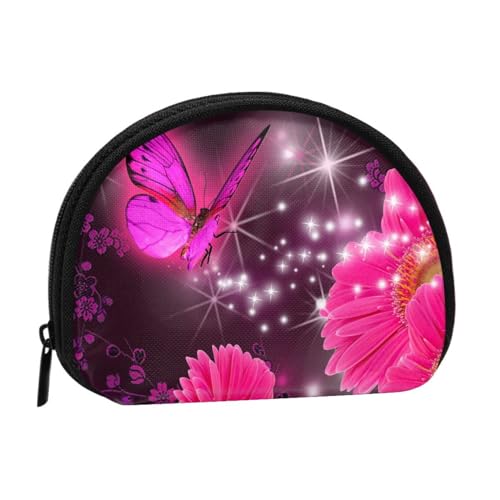 Mini-Münzgeldbörse mit Reißverschluss, Leopardenmuster, für Damen, Mädchen, Kinder, Pink Flower Purple Butterfly, Einheitsgröße, Münztasche von Pmnnerefaq