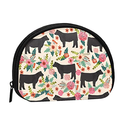 Mini-Münzgeldbörse mit Reißverschluss, für Damen, Mädchen, Kinder, Braun, Pink Flower Show Steer Cows Rinder, Einheitsgröße, Münztasche von Pmnnerefaq