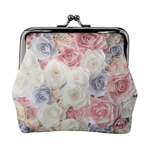 Mini-Münzgeldbörse mit Rosenblüten-Motiv, Leder, Kussschloss, Geldbeutel, Tasche für Damen, Mädchen, Kinder von Pmnnerefaq