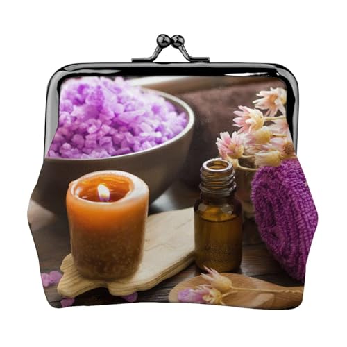 Mini-Münzgeldbörse mit Totenkopf-Motiv, Leder, Kussschloss, Geldbeutel, Tasche für Damen, Mädchen, Kinder, Lavendelblüte und Spa-Salz, Einheitsgröße, Münztasche von Pmnnerefaq