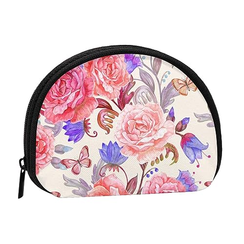 Mini-Münzgeldbörse mit Totenkopf-Motiv, mit Reißverschluss, für Damen, Mädchen, Kinder, Blume, Rose, Schmetterling, Einheitsgröße, Münztasche von Pmnnerefaq