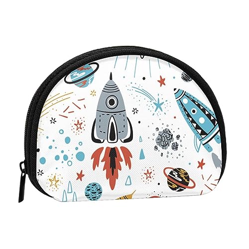 Mini-Münzgeldbörse mit Totenkopf-Motiv, mit Reißverschluss, für Damen, Mädchen, Kinder, Cartoon-Raketen, Einheitsgröße, Münztasche von Pmnnerefaq