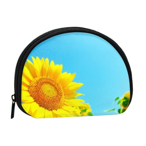 Mini-Münzgeldbörse mit grünen Eukalyptusblättern, mit Reißverschluss, für Damen, Mädchen, Kinder, Sonnenblumen auf blauem Himmel, Einheitsgröße, Münztasche von Pmnnerefaq