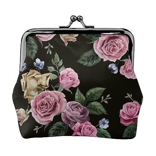 Mini-Münzgeldbörse mit niedlichem Bulldoggen-Welpen-Motiv, Leder, Kussschloss, Geldbeutel, Tasche für Damen, Mädchen, Kinder, Schwarz Blackgound Rose, Einheitsgröße, Münztasche von Pmnnerefaq