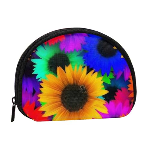 Mini-Münzgeldbörse mit tropischen Palmen, Bananenblättern, mit Reißverschluss, für Damen, Mädchen, Kinder, Regenbogen-Sonnenblume, Einheitsgröße, Münztasche von Pmnnerefaq