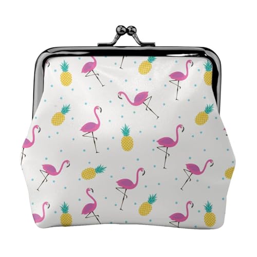 Modische Ananas-Mini-Münzgeldbörse, Leder, Kussschloss, Geldbörse, Geldbeutel, Tasche für Damen, Mädchen, Kinder, Flamingo und Ananas, Einheitsgröße, Münztasche von Pmnnerefaq