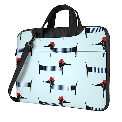 Pmnnerefaq Laptoptasche mit Griff, Motiv: Pariser Dackel, 33 - 35,6 cm (13 - 14 - 15,6 Zoll), für Damen und Herren, Schwarz , 14 inch von Pmnnerefaq