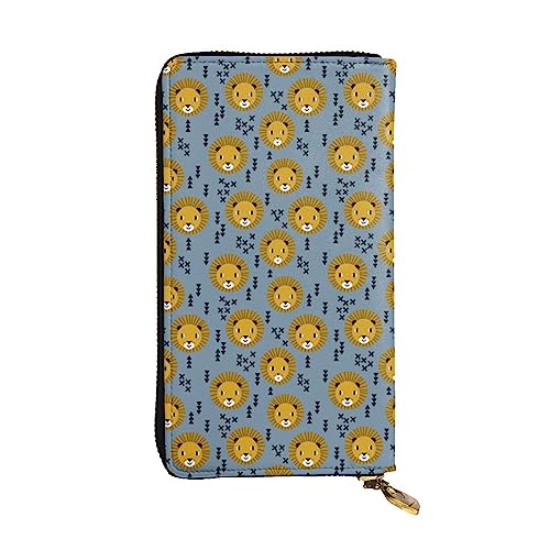 Pomeranians Puppies and Point Print Leather Long Purse Women Leather Wallet Purses Fashion Long Purse Ladies Purse Credit Card Holder, Löwenkopf Löwenkopf Löwe Kids blau, Einheitsgröße von Pmnnerefaq