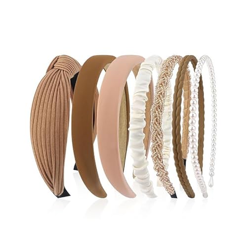 7pcs/set Haarreifen für Damen Samt Stirnbänder Perlen-Haarband Multi-Stil Haarbänder rutschfest modisch Breit Stirnband Anti-rutsch Make Up Hairclip Haarschmuck für Damen Mädchen von Pmnzdy