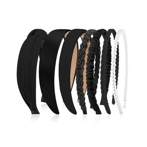 7pcs/set Haarreifen für Damen Samt Stirnbänder Perlen-Haarband Multi-Stil Haarbänder rutschfest modisch Breit Stirnband Anti-rutsch Make Up Hairclip Haarschmuck für Damen Mädchen von Pmnzdy