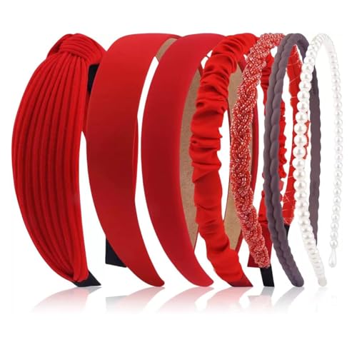 7pcs/set Haarreifen für Damen Samt Stirnbänder Perlen-Haarband Multi-Stil Haarbänder rutschfest modisch Breit Stirnband Anti-rutsch Make Up Hairclip Haarschmuck für Damen Mädchen von Pmnzdy