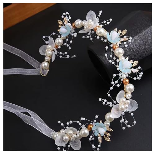 Hochzeits Blumenmädchen Blumenkranz Mädchen Haarschmuck Blumen Haarkranz mit Perlen Blumenstirnband Perlen-Stirnband Haarbänder Haarreifen Kopfschmuck für Hochzeit, Geburtstag Kommunion Party Blau von Pmnzdy