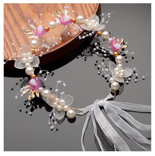 Hochzeits Blumenmädchen Blumenkranz Mädchen Haarschmuck Blumen Haarkranz mit Perlen Blumenstirnband Perlen-Stirnband Haarbänder Haarreifen Kopfschmuck für Hochzeit, Geburtstag Kommunion Party Lila von Pmnzdy