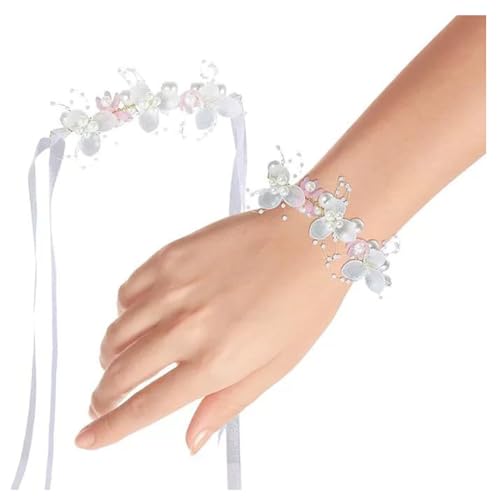 Hochzeits Blumenmädchen Blumenkranz Mädchen Haarschmuck Blumen Haarkranz mit Perlen Blumenstirnband Perlen-Stirnband Haarbänder Haarreifen für Hochzeit Geburtstag Kommunion Rosa Handgelenk von Pmnzdy