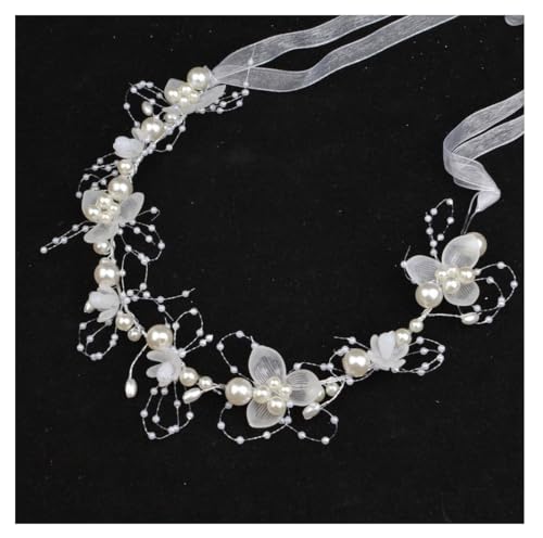 Hochzeits Blumenmädchen Blumenkranz Mädchen Haarschmuck Blumen Haarkranz mit Perlen Blumenstirnband Perlen-Stirnband Haarbänder Haarreifen für Hochzeit Geburtstag Kommunion Weiß 1# von Pmnzdy