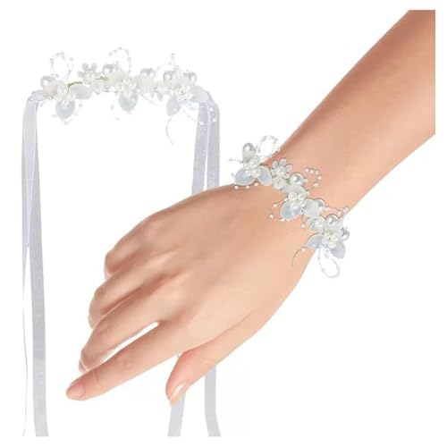 Hochzeits Blumenmädchen Blumenkranz Mädchen Haarschmuck Blumen Haarkranz mit Perlen Blumenstirnband Perlen-Stirnband Haarbänder Haarreifen für Hochzeit Geburtstag Kommunion Weißes Handgelenk von Pmnzdy