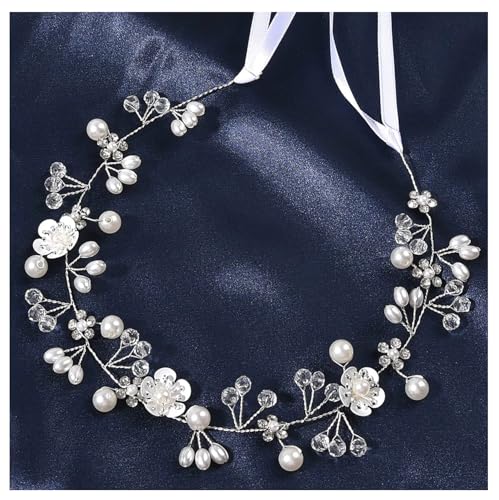 Mädchen Blumenmädchen Haarschmuck Perlen Kristall Haarkranz Hochzeits Blumenkranz Blumenstirnband Haarbänder Haarreifen Kommunion Haarschmuck Hochzeit Geburtstag Party Kopfschmuck Silber von Pmnzdy