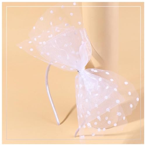 Pmnzdy Haareif Haarband mit Spitze Schleifen Stirnband Kopfband Haarbänder Kopfschmuck Haarschmuck Mesh Große Schleife Haarreifen mit Polka-dots Accessoires für Frauen und Mädchen Weiß von Pmnzdy