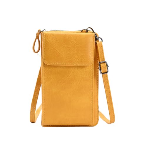 Pmnzdy Handytasche zum Umhängen Damen Geldbörse Kleine Handy Umhängetasche Leder Brieftasche RFID Schutz Crossbody Handytasche Schultertasche mit Fach Verstellbar Abnehmbar Schultergurt Gelb von Pmnzdy