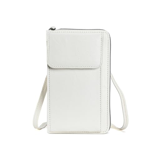 Pmnzdy Handytasche zum Umhängen Damen Geldbörse Kleine Handy Umhängetasche Leder Brieftasche RFID Schutz Crossbody Handytasche Schultertasche mit Fach Verstellbar Abnehmbar Schultergurt Weiß von Pmnzdy
