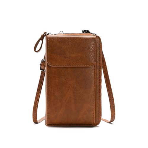 Pmnzdy Handytasche zum Umhängen Damen Geldbörse Kleine Handy Umhängetasche Leder Brieftasche RFID Schutz Crossbody Handytasche Schultertasche mit Fach Verstellbar Abnehmbar Schultergurt braun von Pmnzdy