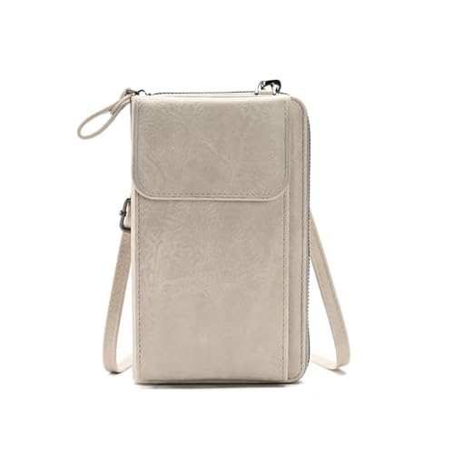 Pmnzdy Handytasche zum Umhängen Damen Geldbörse Kleine Handy Umhängetasche Leder Brieftasche RFID Schutz Crossbody Handytasche Schultertasche mit Fach Verstellbar Abnehmbar Schultergurt hellgrau von Pmnzdy