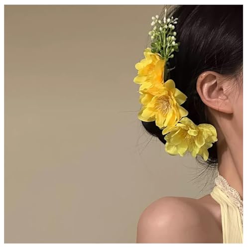Pmnzdy Kirschblüten Haarkämme künstliche Blumen Haar Kamm Haarnadel Kopfschmuck Boho Strand Haarschmuck Haarteile Seitenclip für Frauen und Mädchen Gelb von Pmnzdy