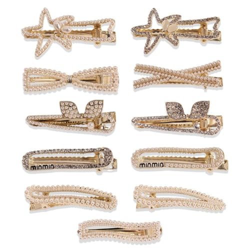 Pmnzdy Seite Haarnadel Perle Strass Entenschnabel Clip 11 Stück/set Glänzend Haarklammer Haarclips Klassische Bobby Pins Haarschmuck für Damen Frauen Mädchen Haarspangen von Pmnzdy