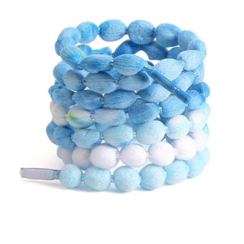 Pompoms Schnürsenkel 2 Paar Damen Mädchen Kreativität Flauschige Pomponborte Schuhbänder Bunte Round Shoelaces Ersatz Schnüren Band,⌀0,9cm,Blau + Weiß160cm von Pmnzdy
