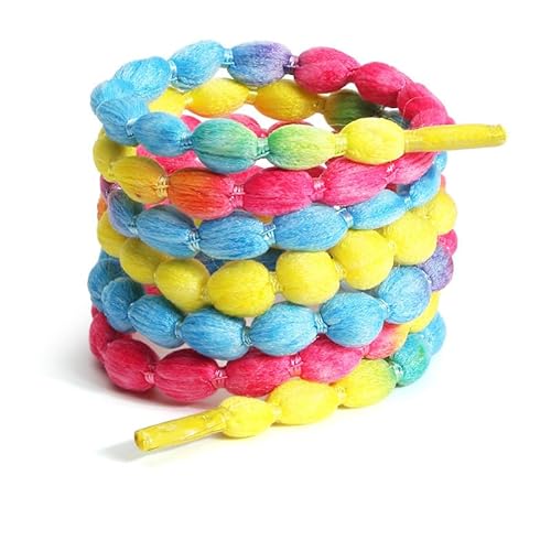 Pompoms Schnürsenkel 2 Paar Damen Mädchen Kreativität Flauschige Pomponborte Schuhbänder Bunte Round Shoelaces Ersatz Schnüren Band,⌀0,9cm,Farbverläufe160cm von Pmnzdy