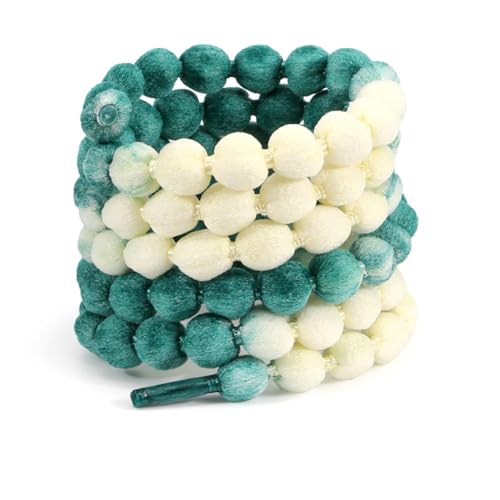 Pompoms Schnürsenkel 2 Paar Damen Mädchen Kreativität Flauschige Pomponborte Schuhbänder Bunte Round Shoelaces Ersatz Schnüren Band,⌀0,9cm,Grün + Beige120cm von Pmnzdy