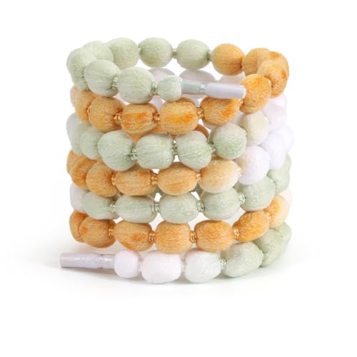 Pompoms Schnürsenkel 2 Paar Damen Mädchen Kreativität Flauschige Pomponborte Schuhbänder Bunte Round Shoelaces Ersatz Schnüren Band,⌀0,9cm,Orange + Grün120cm von Pmnzdy