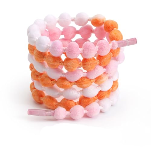 Pompoms Schnürsenkel 2 Paar Damen Mädchen Kreativität Flauschige Pomponborte Schuhbänder Bunte Round Shoelaces Ersatz Schnüren Band,⌀0,9cm,Orange + Pink140cm von Pmnzdy