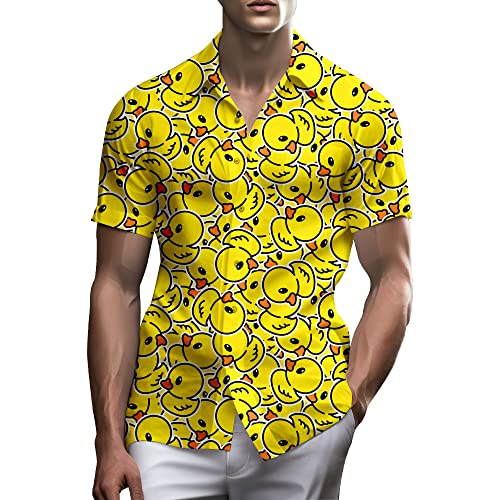 80er-Jahre-Shirts für Herren, lustiges Vintage-Outfit der 90er-Jahre, Hawaii-Hemden, Button-up, 90er-Jahre-Party, Strandhemd, Herren-Kleidung, Ente Gelb, XL von PmseK